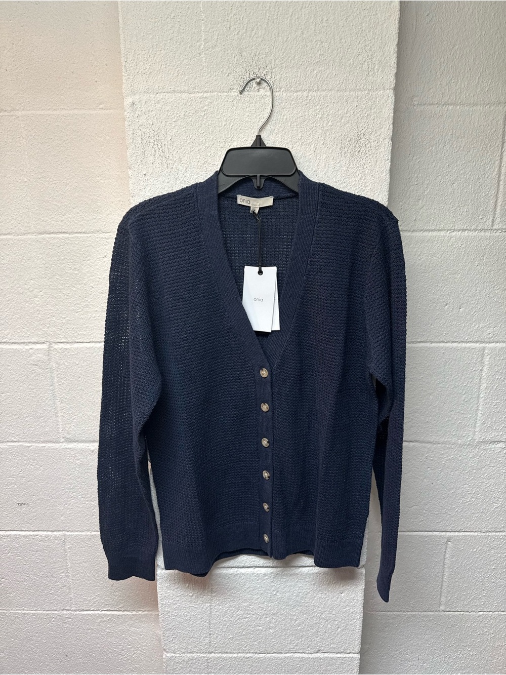Onia Navy V-Neck Button Front Cardigan - Picture 2 of 6